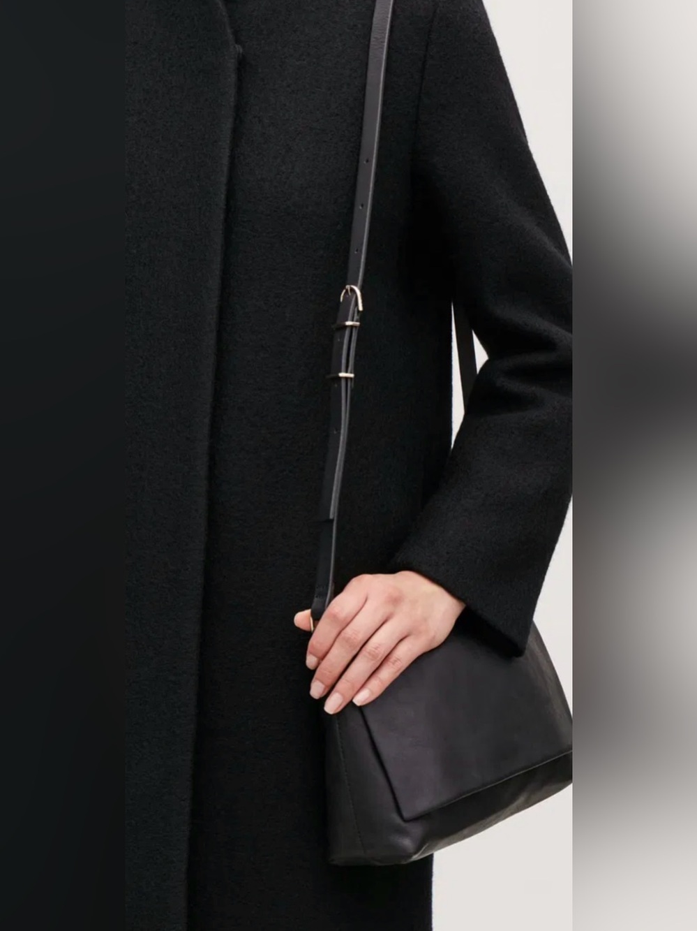 COS Black Supple Leather Minimalist Crossbody / Shoulder Bag